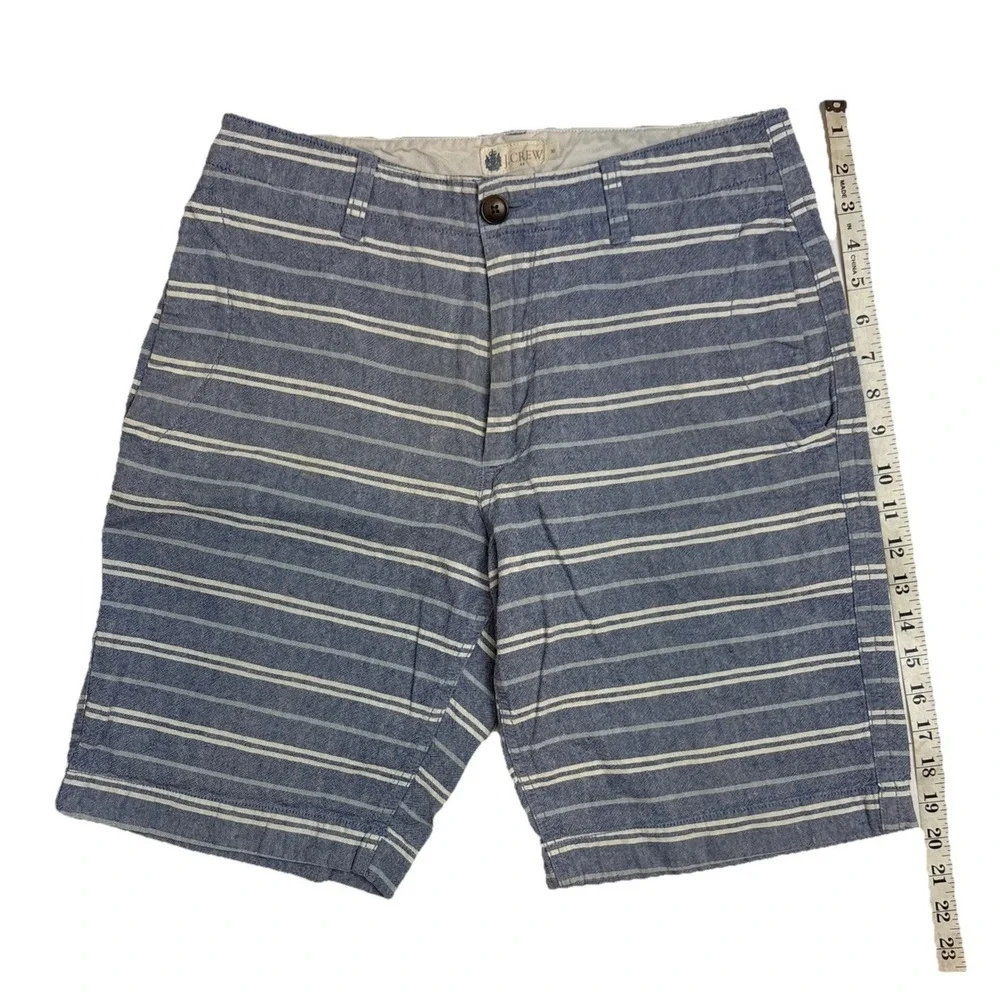 J. Crew Mens Blue and White Striped Flat Front Summer Shorts Linen Blend Size 30